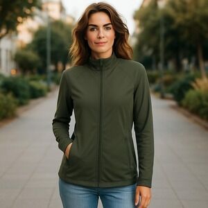 J Jill Fit Performance Shirttail‎ Jacket Womens XS Olive Green Full Zip Stretch